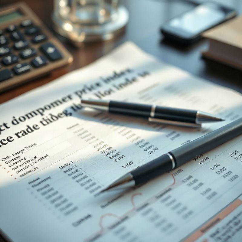 Informe impreso del índice de precios al consumidor con cifras resaltadas y un bolígrafo sobre la página