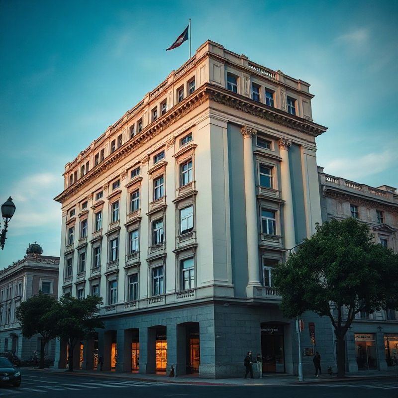 Exterior de un edificio clásico de oficinas en Av. 18 de Julio, Montevideo